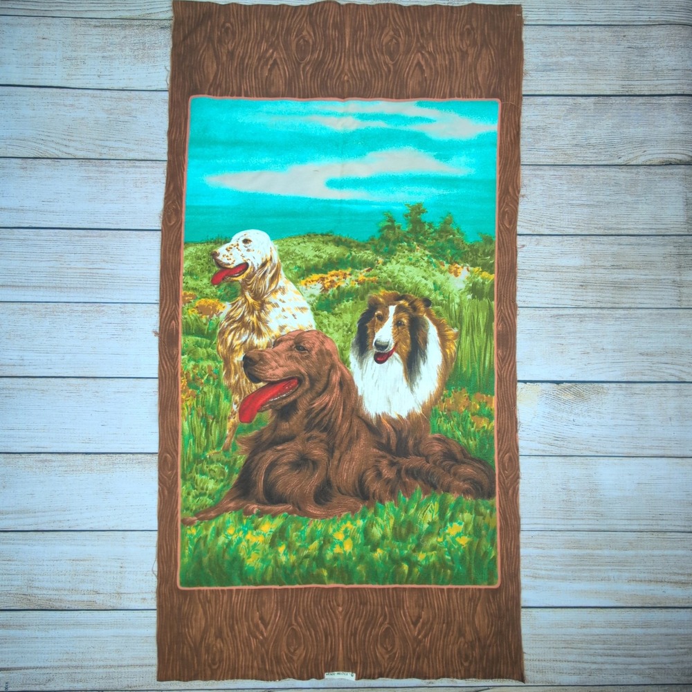 Vintage 70s WESCO RELTEX‎ Large Dog  Fabric Panel Irish Setter Collie Setter Art